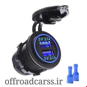 شارژر پنلی گرد دو پورت USB خودرو و موتور 12-24 ولت با LED آبی