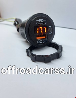 شارژر فندکی روکار USB و Type-C PD با ولت‌متر دیجیتال 